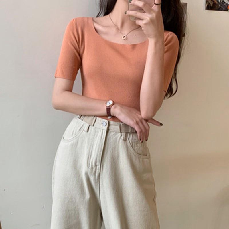 Sleeve Summer Short Solid Womens Color All Match Pullover Knit Sweater