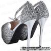 KISSOS Women's Sequined Sparkly Cabaret Heel Ankle Strap Stiletto Heel Open-Toe Sandals/Pumps (Black, Size 24.0cm (38))