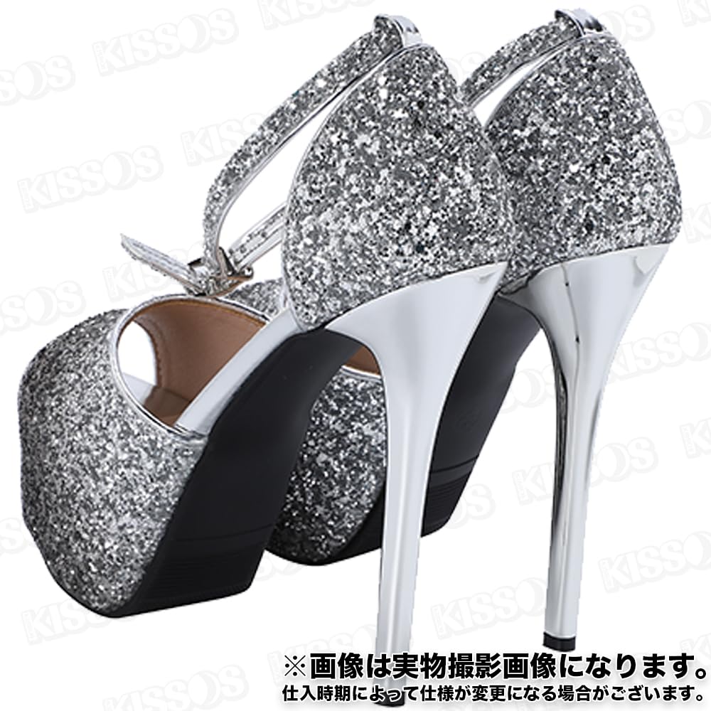 KISSOS Women's Sequined Sparkly Cabaret Heel Ankle Strap Stiletto Heel Open-Toe Sandals/Pumps (Black, Size 24.0cm (38))