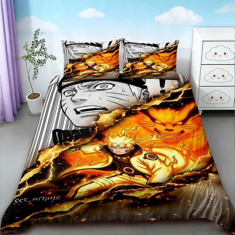 Kids 3pcs Duvet Cover Naruto Cartoon Anime Bedding Set Comfortable Breathable Quilt Cover Queen King Full Bedroom Decor