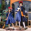 Kostým čarodějky Kiki J-yuefang/Jingyuefang pro dívky, Cosplay šaty v japonském stylu s čelenkou a batohem