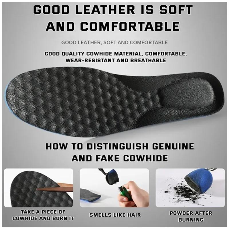 Genuine Leather Insoles for Men and Women, Breathable, Sweat-Absorbing, Deodorizing, Cushioned Shoe Inserts for Sneakers, Boots, and Casual Shoes