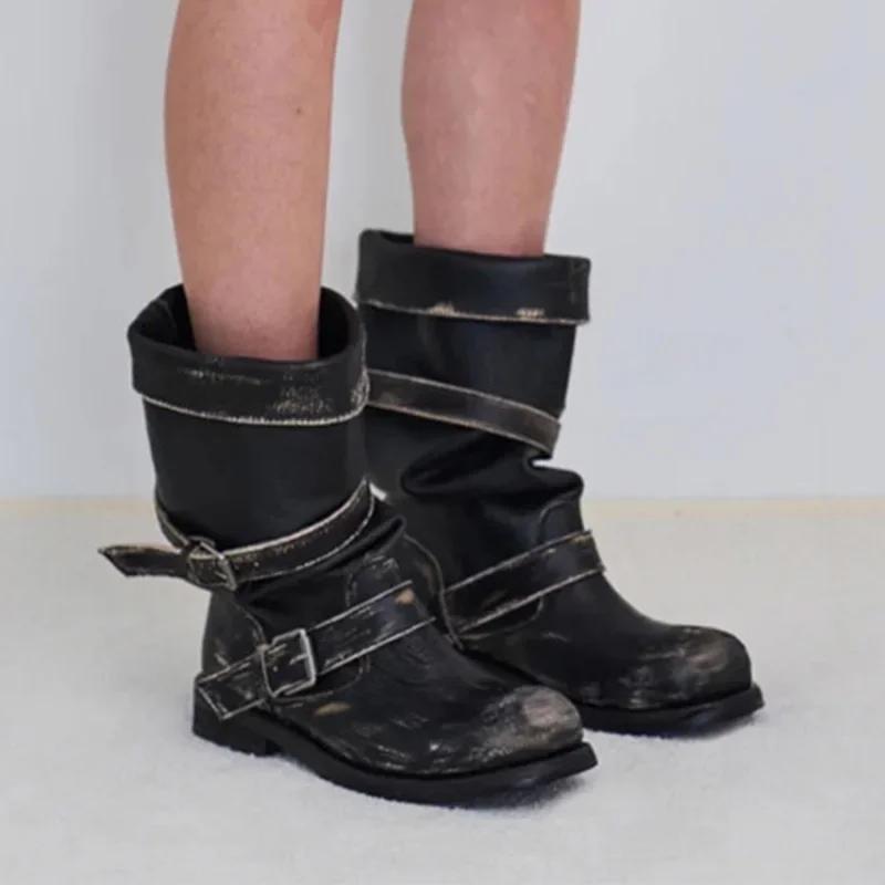 

Женские сапоги до середины икры, балетки, дизайнерские сапоги до колена, кожаная обувь, зимний готический тренд, мотоциклетные сапоги, новые ретро женские сапоги 40