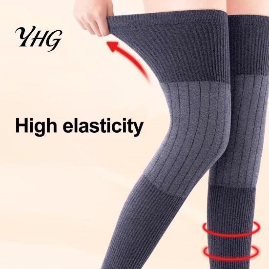 Outdoor Walking Leg Wraps 1 Pair Knit Warmers for Elderly Women, Soft Stretchy Winter Seniors Thick Knee Sleeves, Anti-slip Long Boot Socks