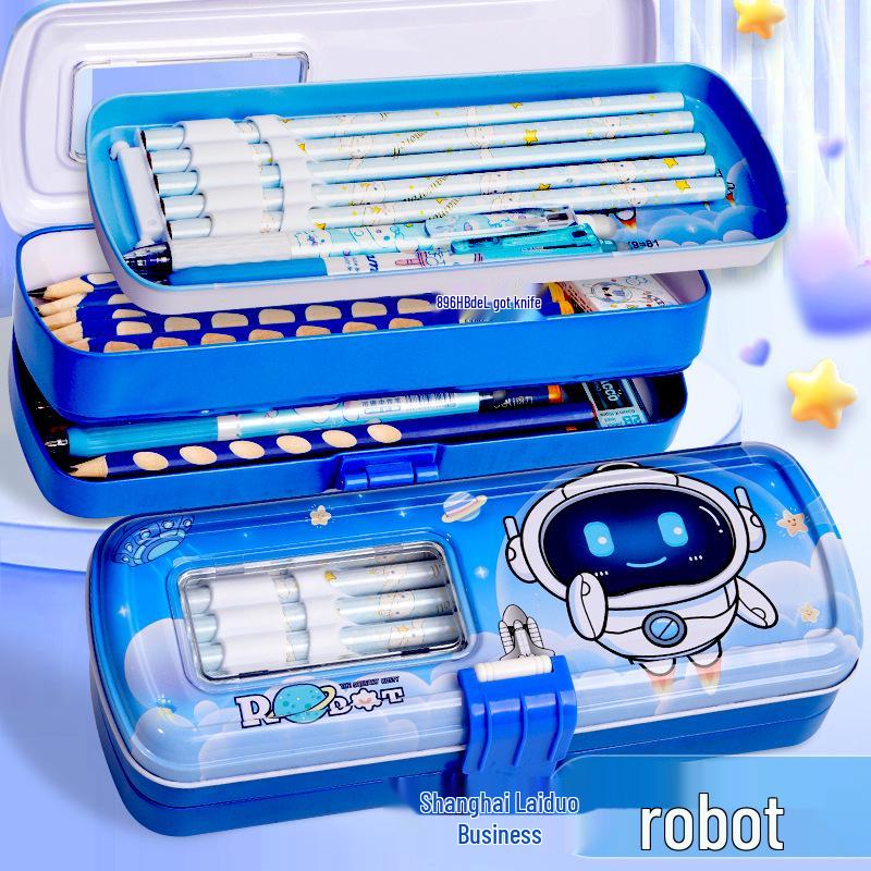 Three-Layer Multiplication Table Tin Pencil Box for Kids - Large Capacity for Elementary Students