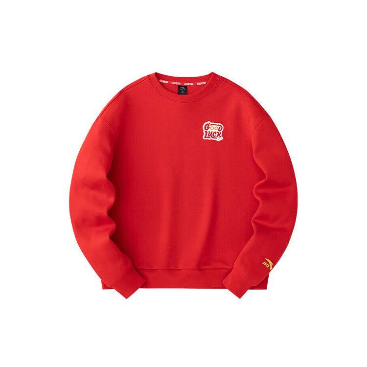 Anta Good Things Happen Letter Embroidery Round Neck Pullover Sweatshirt Women sweatshirt Deep-Red 162418758-2