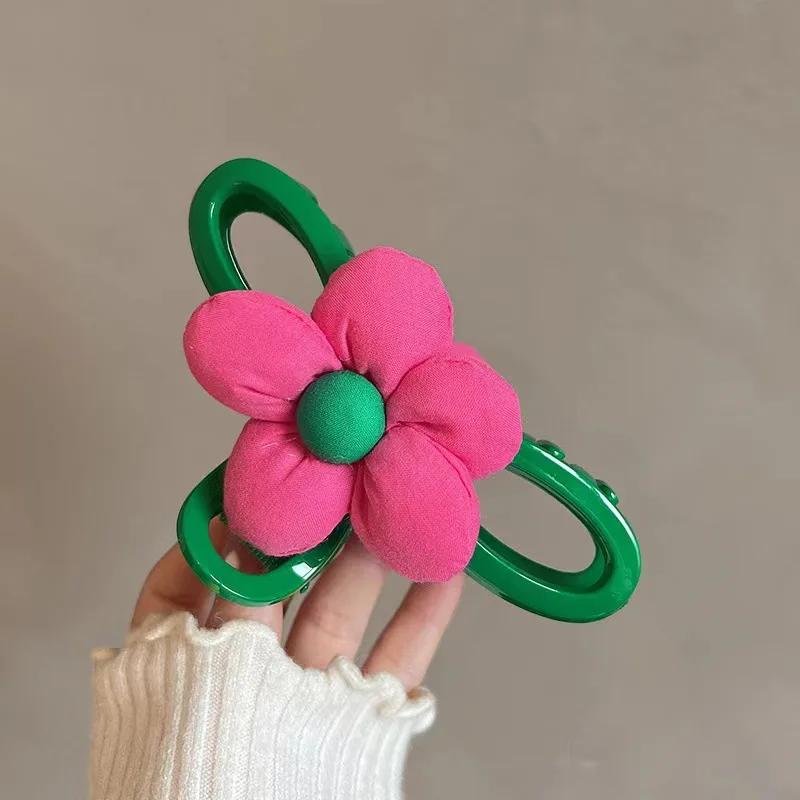 

1pc High End Contrasting Flower Clip, Summer Large Hair Clip, Back of the Head Plate Hair Clip, Cute Ins Shark Clip Red Flower