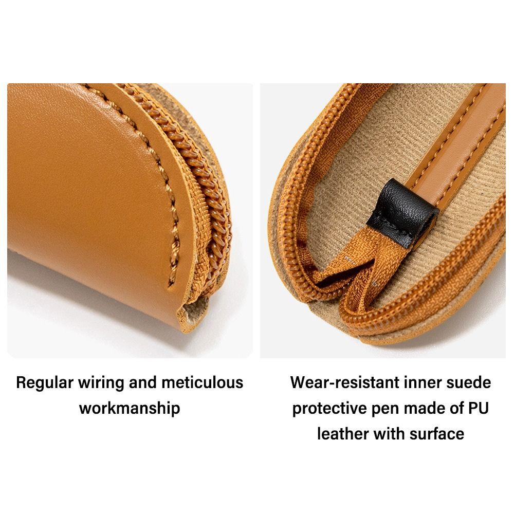 PU Leather Pen Bag Solid Color Stationery Storage Bag Portable Pen Protective Bag Business
