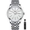 NIBOSI Classic Silver Stainless Steel Waterproof Analog Watch with Metal Stylish Casual Watch with Date and Day Fluorescent Perfect for Business or