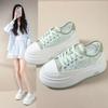 Rubber Women's Shoes Spring Four Seasons New Shoes Lace-up Beige Light Blue Green Single Shoes Increase Height and Breathability