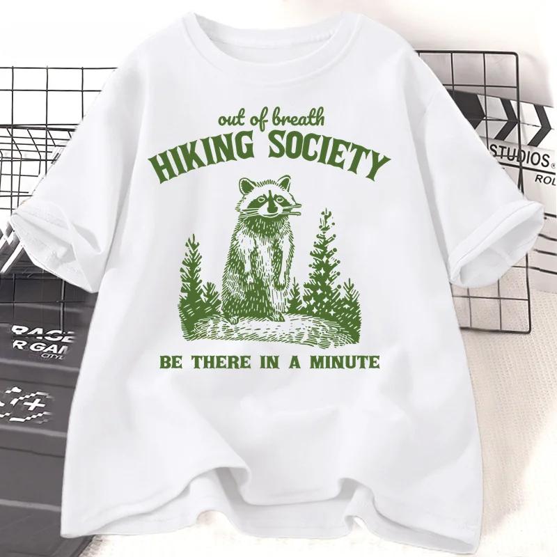 

Out of Breath Hiking Society Raccoon Retro T-shirt Women Funny Hiking T Shirt Forest Camper Animal Trash Panda Tshirt Streetwear S