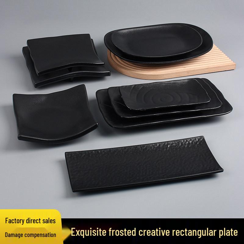 Melamine Black BBQ Plate: Creative Rectangular Hot Pot and Side Dish Plate for Restaurants