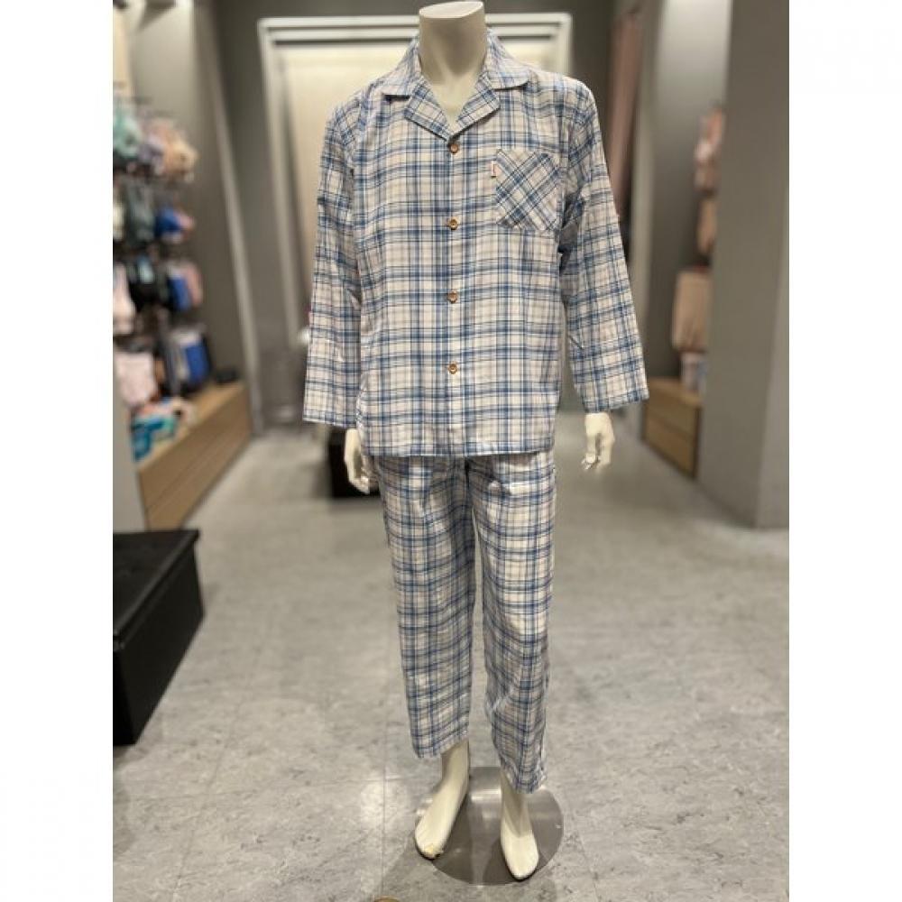 Triumph Men S 100  Cotton Twill Fleece Blue Check Long Sleeve Pajama Tdmpj822bu 95
