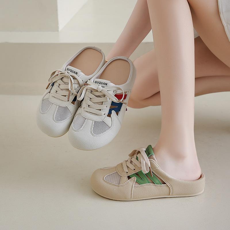 Women's Casual Lace-up Slip-on Color Matching Slippers Fashionable Sports Campus Style Light Travel Large Size Women's Shoes