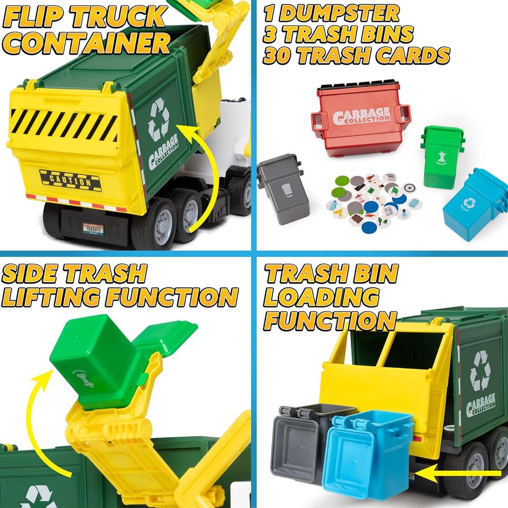 Große Reibungsbetriebene Müllwagen Spielzeugsammlung Mit Beinhaltet Mülltonnen Mülltonnen konzipiert für Jungen Spielzeug Geburtsdatum Weihnachtsgeschenk