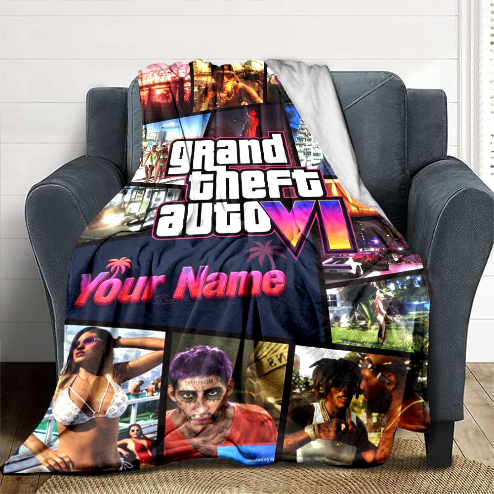 Grand Theft Auto Προσαρμόστε το Όνομά σας Κουβέρτα Ρίψης Εξατομικευμένη Κουβέρτα Μαλακή & Ζεστή Κατάλληλη για Καρέκλα Γραφείου Διακόσμηση Σπιτιού Καναπέ Κάθισμα για Όλες τις Περιστάσεις