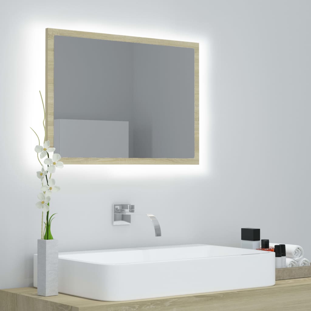 LED Bathroom Mirror In Sonoma Oak 60 X 8.5 X 37 Cm Acrylic