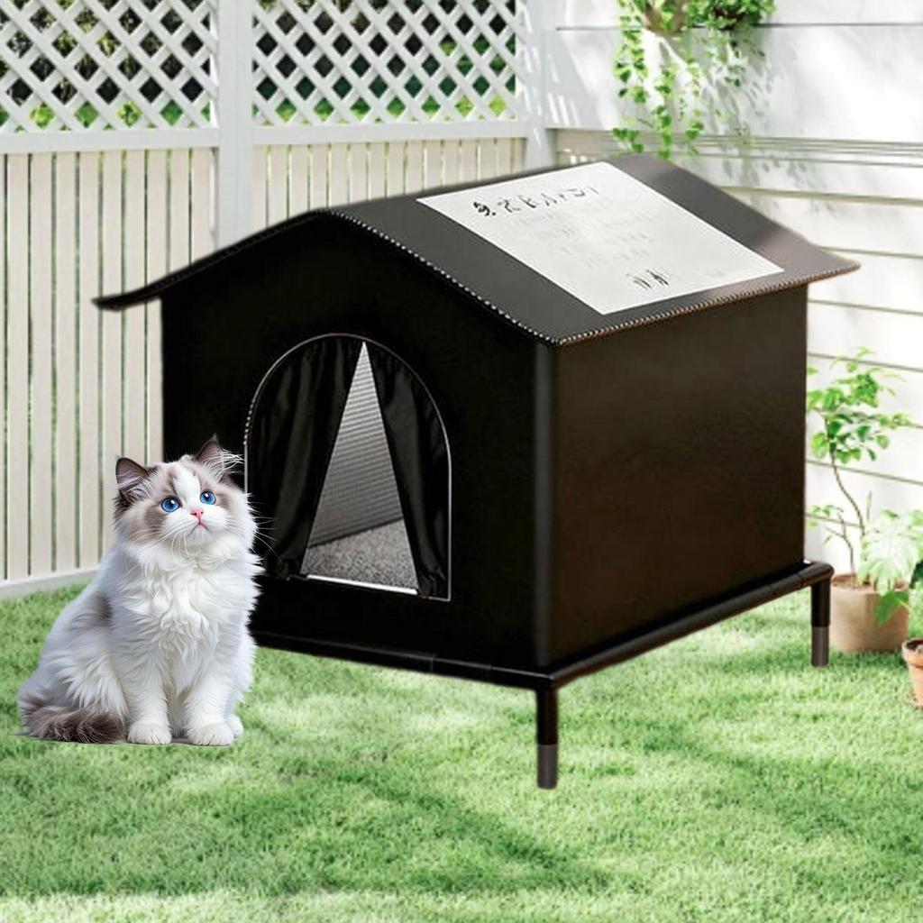 Outdoor Cat House Elevated Feet Insulated Portable Waterproof Tent Shelter for Winter Barn