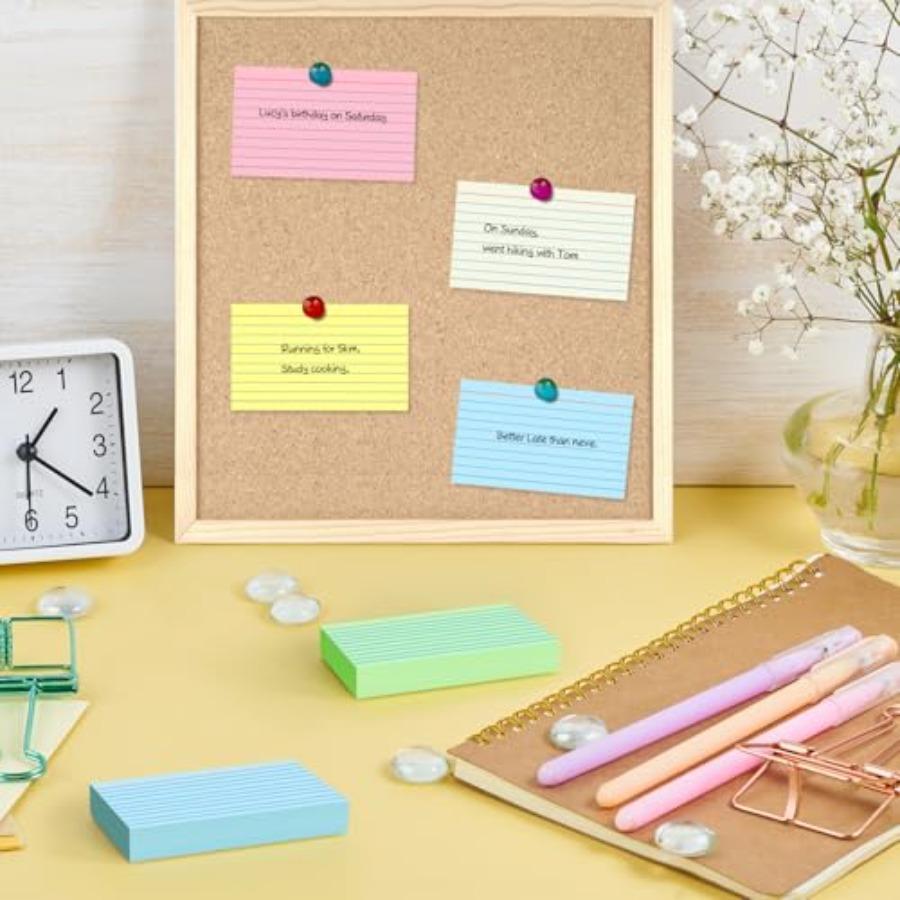 Colored Index Cards 3x5, 250 Pack, Ruled Index Cards, Flash Cards for Studying, Heavy Note Cards for Office, Home and College F