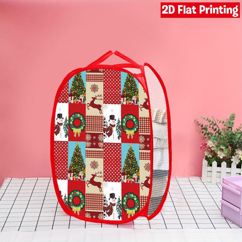 1Pcs Christmas Red Black Plaid Snowman Pop-Up Laundry Hamper Expandable Mesh Hamper Basket for Room Bedroom Bathroom Organization Contemporary Storage
