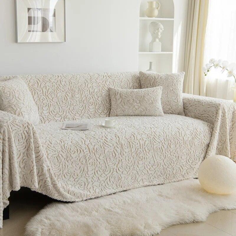 Rose Plush Sofa Cover Universal One Piece Non Slip Thicken Couch Blanket Soft Towel Slipcover