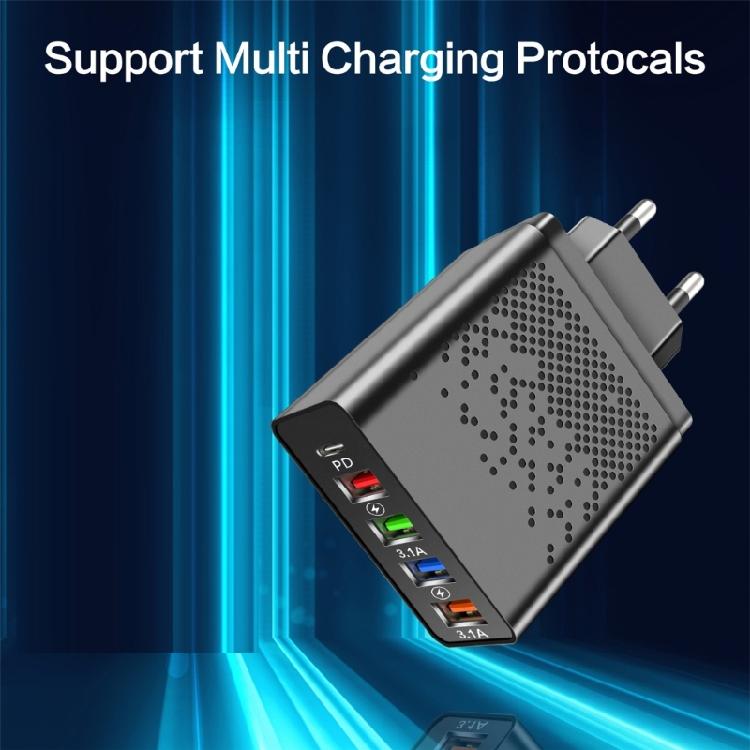 5 Port Charging Station with PD48W Fast Charging Technology 4 USB 3.1 Interfaces Travel Friendly Designing