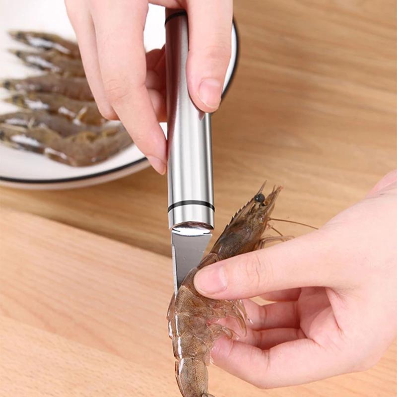 1 ud. Pelador de gambas Acero Inoxidable Device Desvenador de gambas Pelar Dispositivo Creativo Cocina Cocinar Herramientas para Mariscos Gadgets de Cocina Camarones