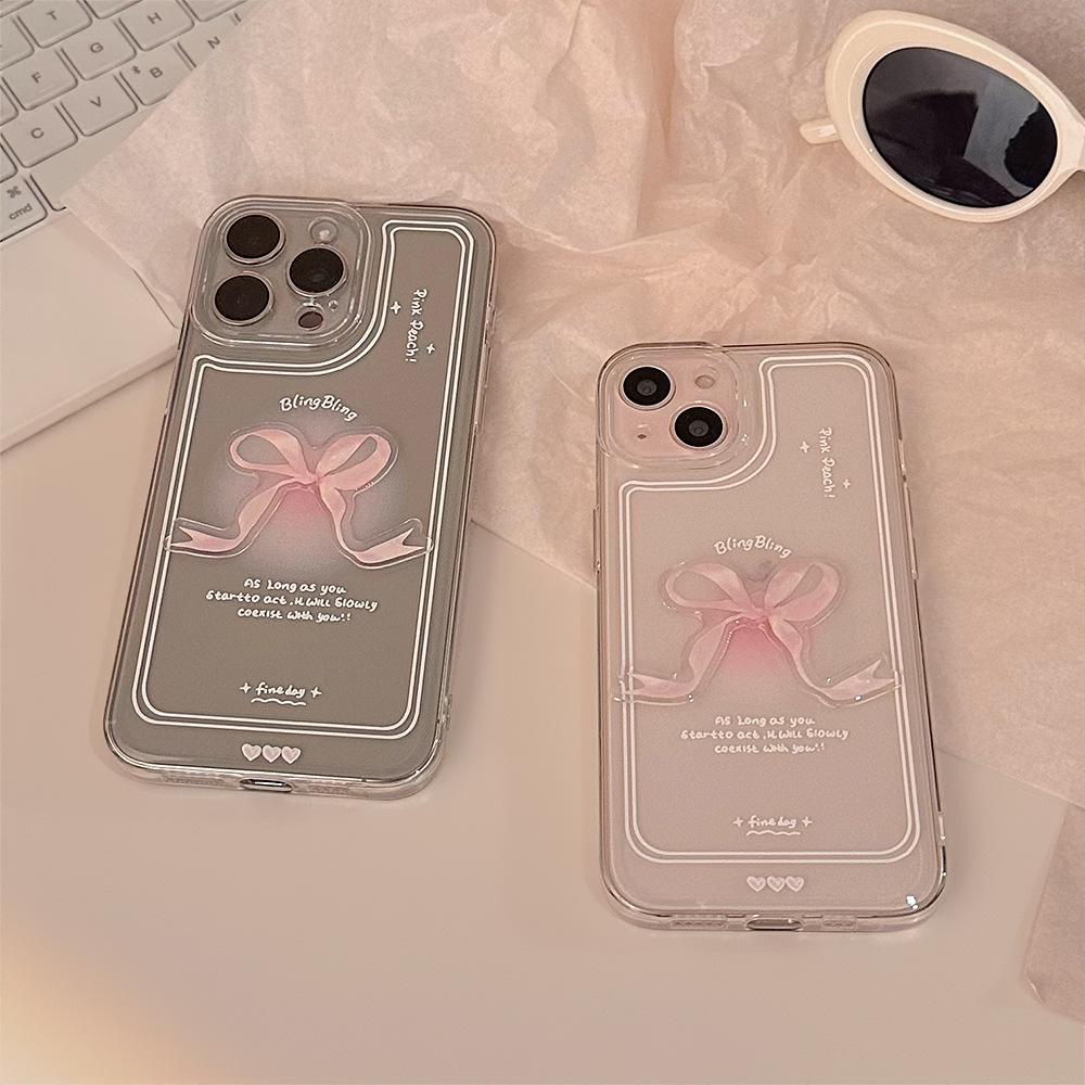Three-dimensional Pink Bow for IPhone17 Mobile Phone Case 16 for Apple 15promax Transparent 1114 for Huawei