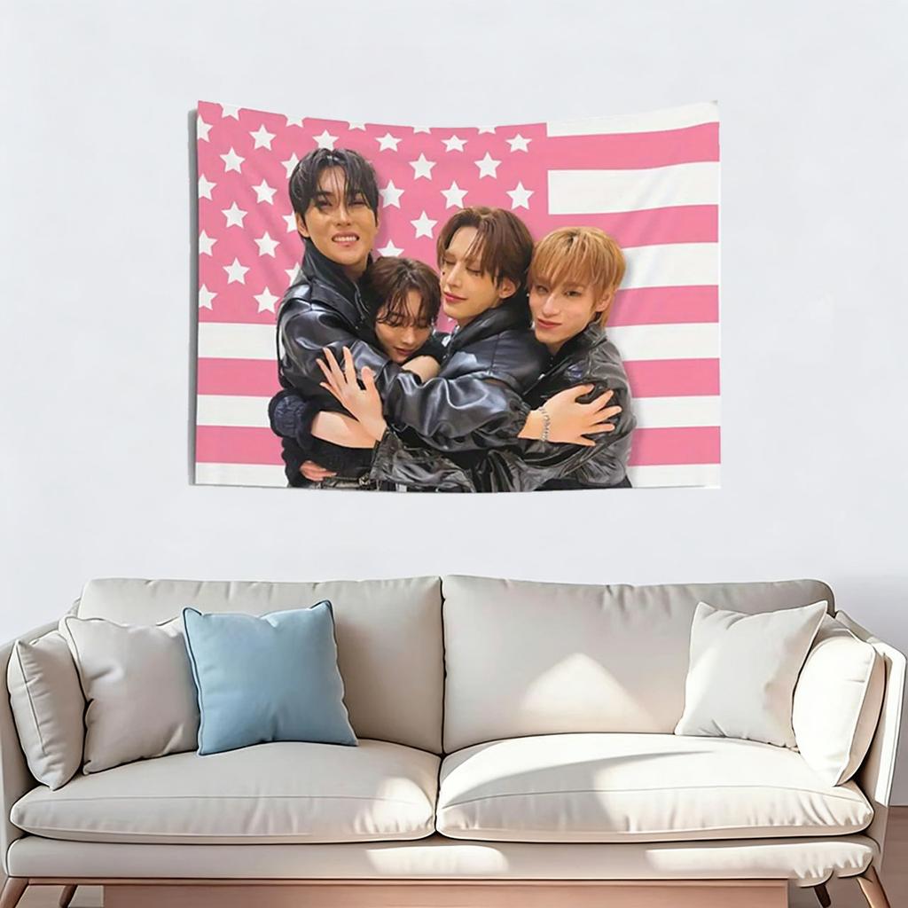 1 Pc Xlov Member Hug Pink American Canvas Flag Group Embrace Star Design Perfect Gift for Birthday Tour Decor for Bedroom