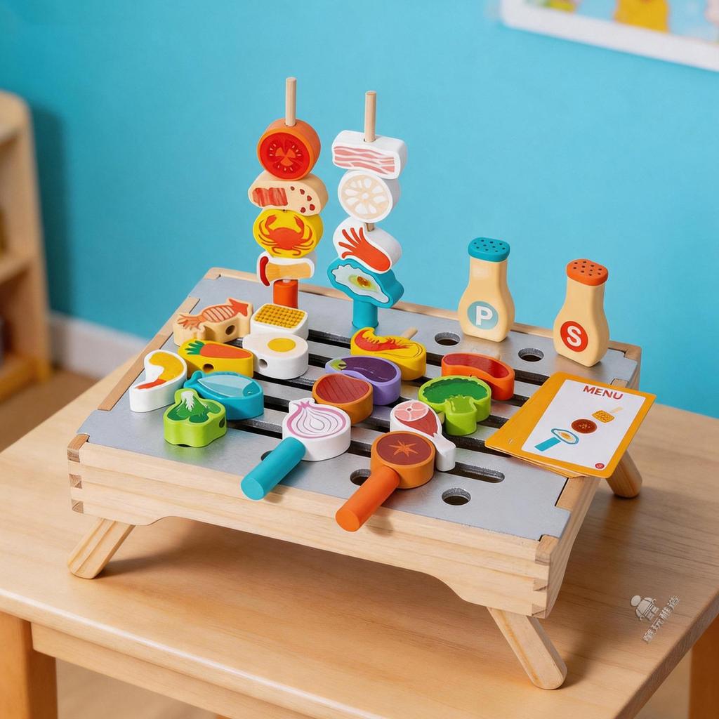 Cross-Border BBQ Party Wooden Grill: Educational Pretend Play Toy for Kids