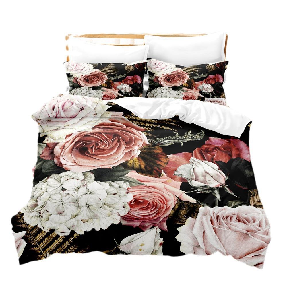 3D Digital Printing Bedding Three-Piece Set Flower Rose Quilt Cover Home Textile Bed Sheet Kit Can Be Ordered