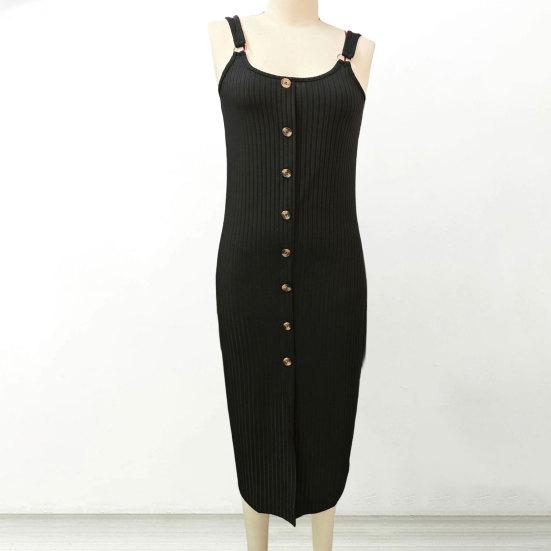 Women's Sleeveless Ribbed Knit Maxi Dress Summer Bodycon Button Down Long Tank Dress Sexy Slim Fit High Slit Office Work Dress