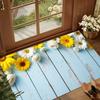 Blue Wooden Board Sunflower Daisy Floral Flannel Carpet Non-slip Soft Absorbent Doormat for Entryway Bedroom Living Room Decor