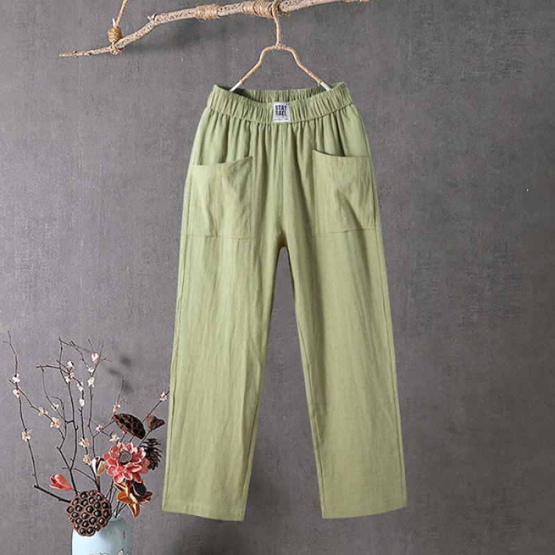 Cotton Linen Loose Straight Harem Pants with Elastic Waistband