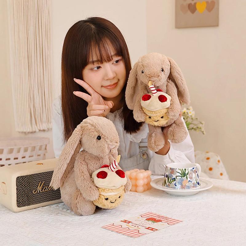 Original Jelly Cat 30Cm Shy Bonnie Rabbit Holding A Birthday Cake Plush Doll Accompanying Cats, Dogs And Pets Holiday Gift.