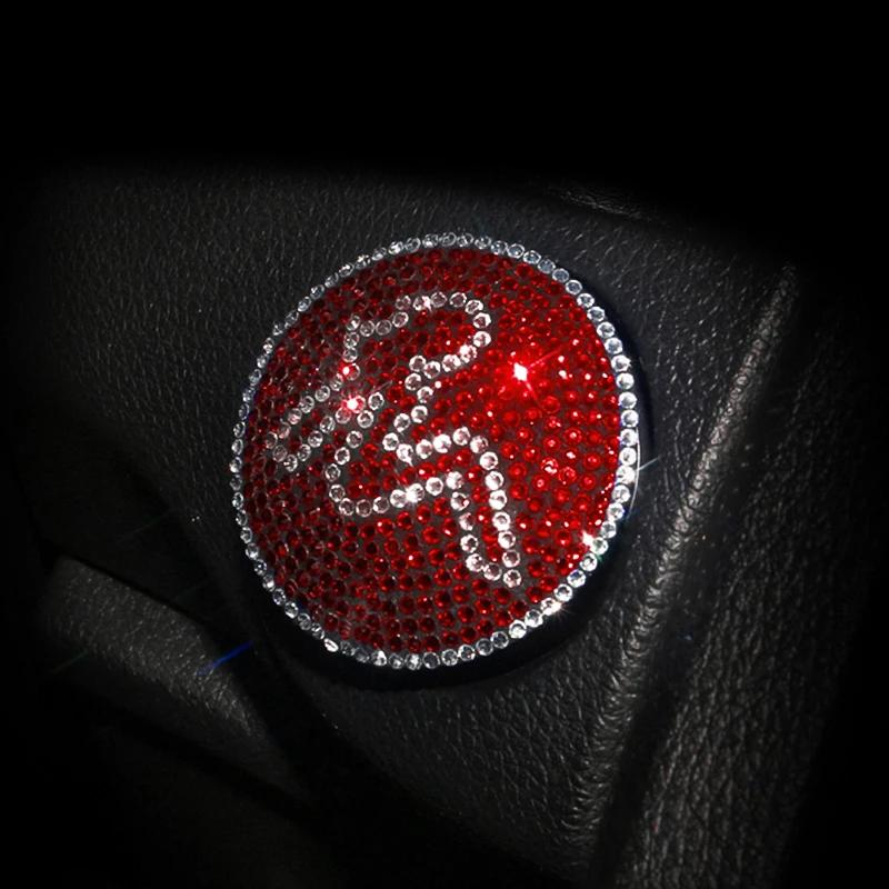 Luxury One-Key Start Button Cover Car Engine Ignition Start Button Protective Cover Car Stickers Pink Car Accessories for Girls
