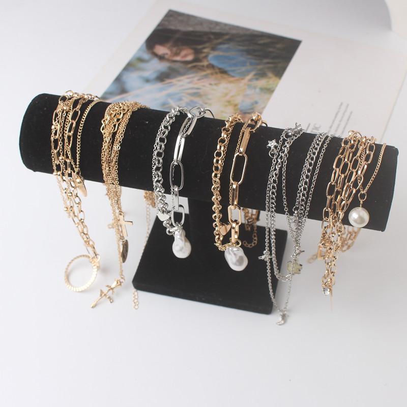 Multi-layers Necklaces for Women Personality Hollow Geometric Pendantes Necklaces Gold Cross Necklaces Punk Collar