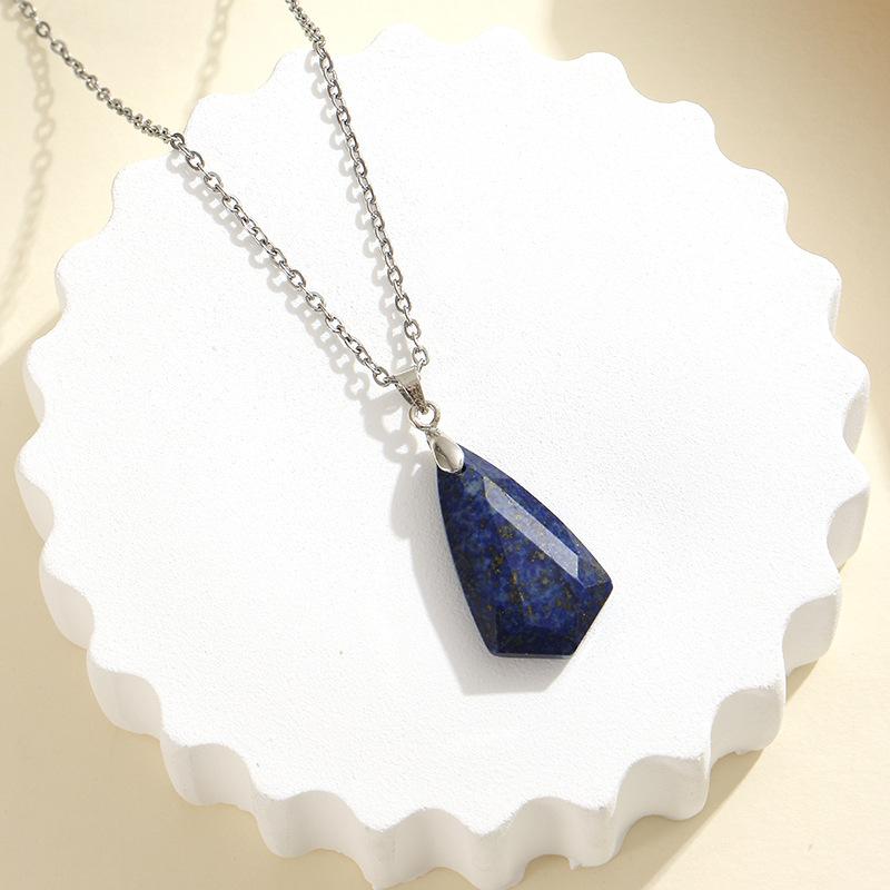 1pc Natural Stone Geometric Shape Pendant Necklace Amethyst Pink Crystal Charm Pendulum Necklace Jewelry Gifts