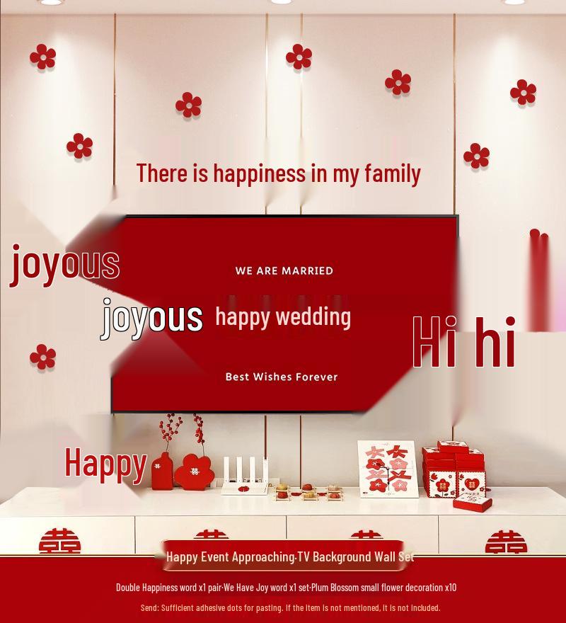 Wedding TV Background Wall Decoration - Double Happiness Bedroom Set