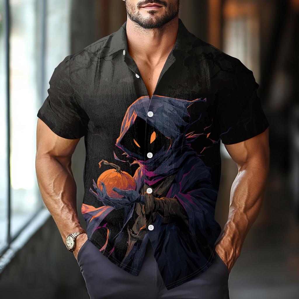 Men's Fashion Casual Loose Halloween Printed Short Sleeve Shirt
