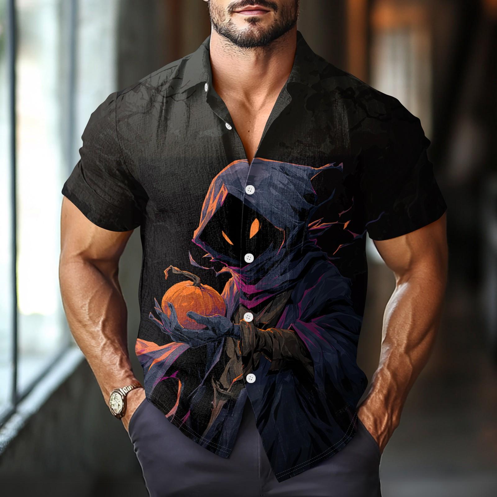 

Мужская модная повседневная рубашка с коротким рукавом свободного кроя с принтом на Хэллоуин XXXL чёрный