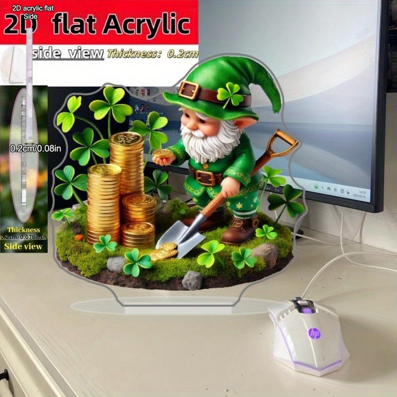  1pc Clover Green Gnome Creative Desktop Decoration, Acrylic Printed One-Piece L-Shaped Design, Suitable for Home, Farmhouse, Living Room, Bedroom 