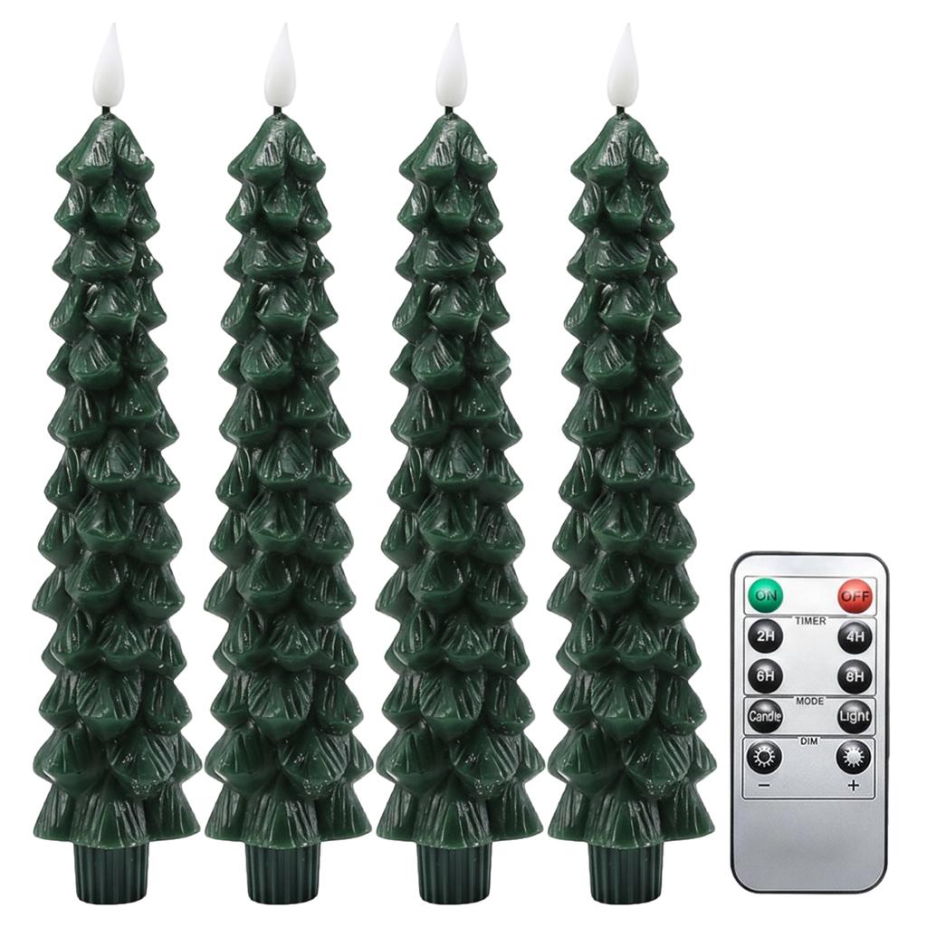 1/2/3/4Pcs Christmas Tree Candles with Remote Timer LED Christmas Tree Flameless Taper Candles Window Candle for Christmas Decor