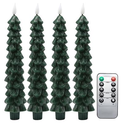1/2/3/4Pcs Christmas Tree Candles with Remote Timer Waxy Flameless Taper Candles Flickering Window Candle for Christmas Decor
