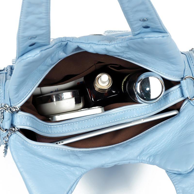 2025 Summer Fashion Blue Shoulder Bags For Women Small Shopper Bag Solid Color Soft Leather Crossbody Handbag Lady Travel Tote Bag