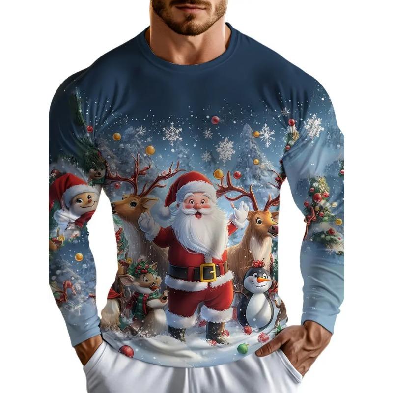 Christmas Men's T-Shirts Fashion 3D Print Long Sleeve T-Shirt Round Neck Y2k Clothes Man Autumn Fashion Loose Men's Casual Tops