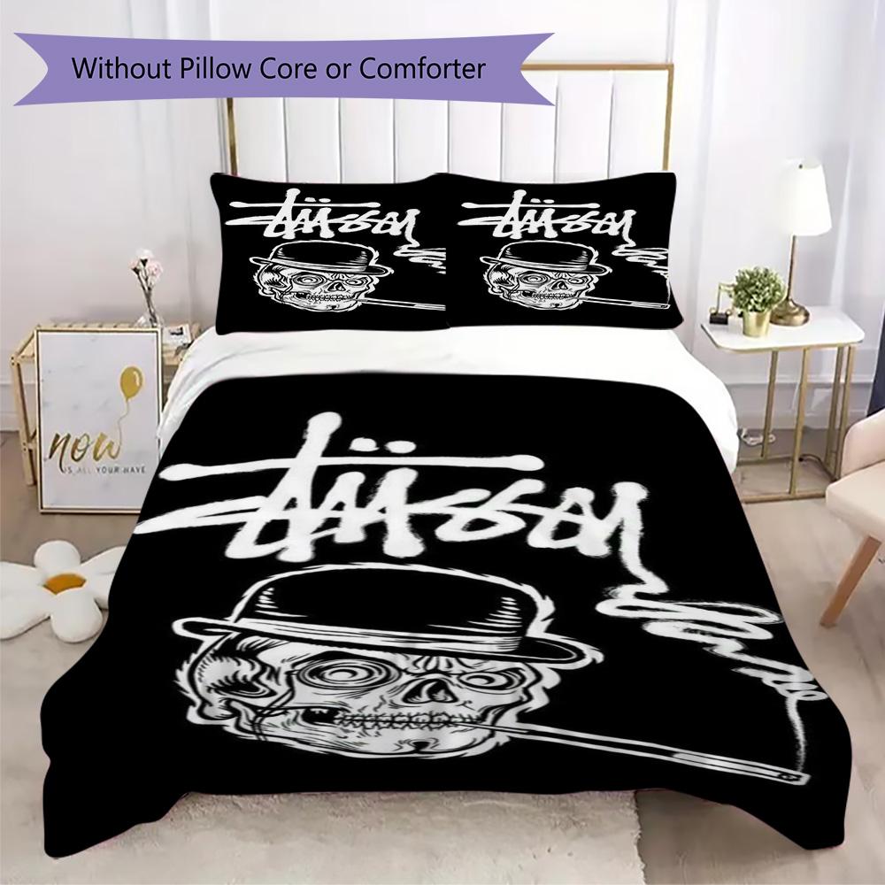 Black Star Background Signature Logo 3Pcs Bedding Set, Minimal Street Duvet Cover & 2 Pillowcases