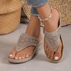 Women's Rhinestone Toe-Post Wedge Sandals, Stylish Open-Toe Flip Flops, Plus Size Summer Shoes