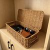 Handwoven Imitation Rattan Wine Basket with Lid Rustic Farmhouse Storage Box for Home Hotel Kitchen Bar Decor Wine Gift Basket