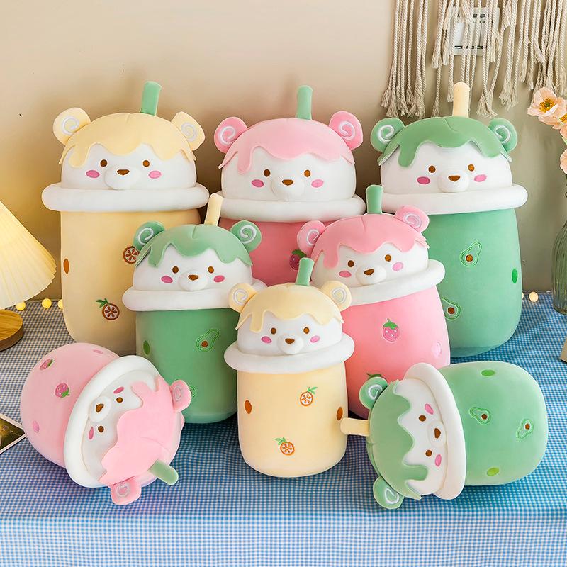 

Cute Bubble Tea Bear Hug Pillow - Super Soft Plush Toy for Girls 25cm/240g жёлтый